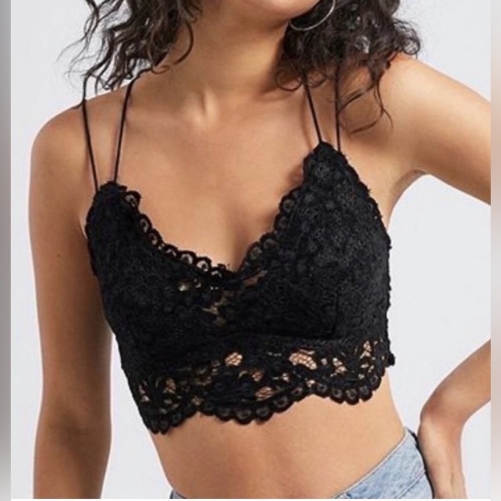 Free People Celine Black Velour Lace Bralette size Small NWT